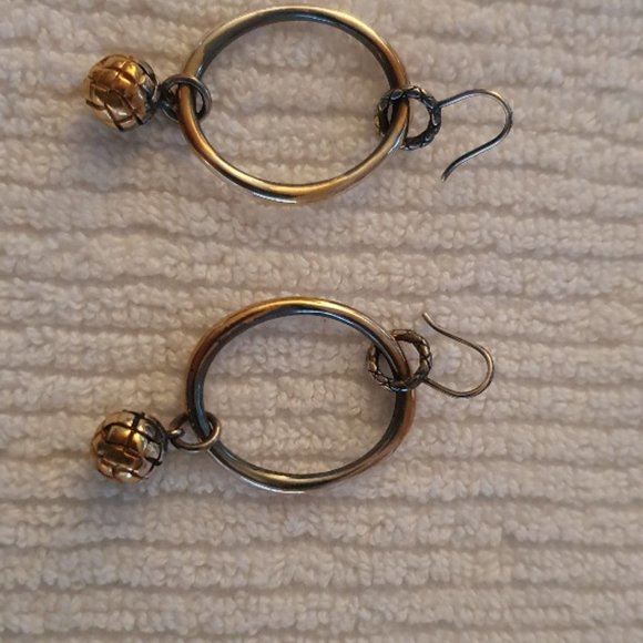 Bottega Veneta silver & gold patina hoop earrings - Picture 2 of 6